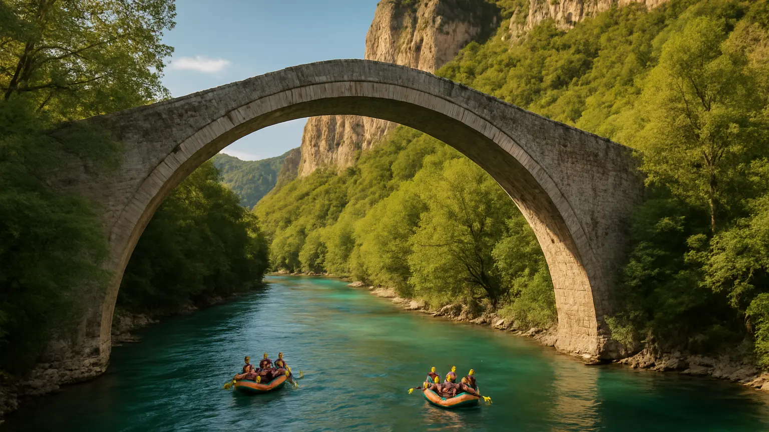 Stone arch bridge over Voidomatis River, Vikos–Aoös, Zagori