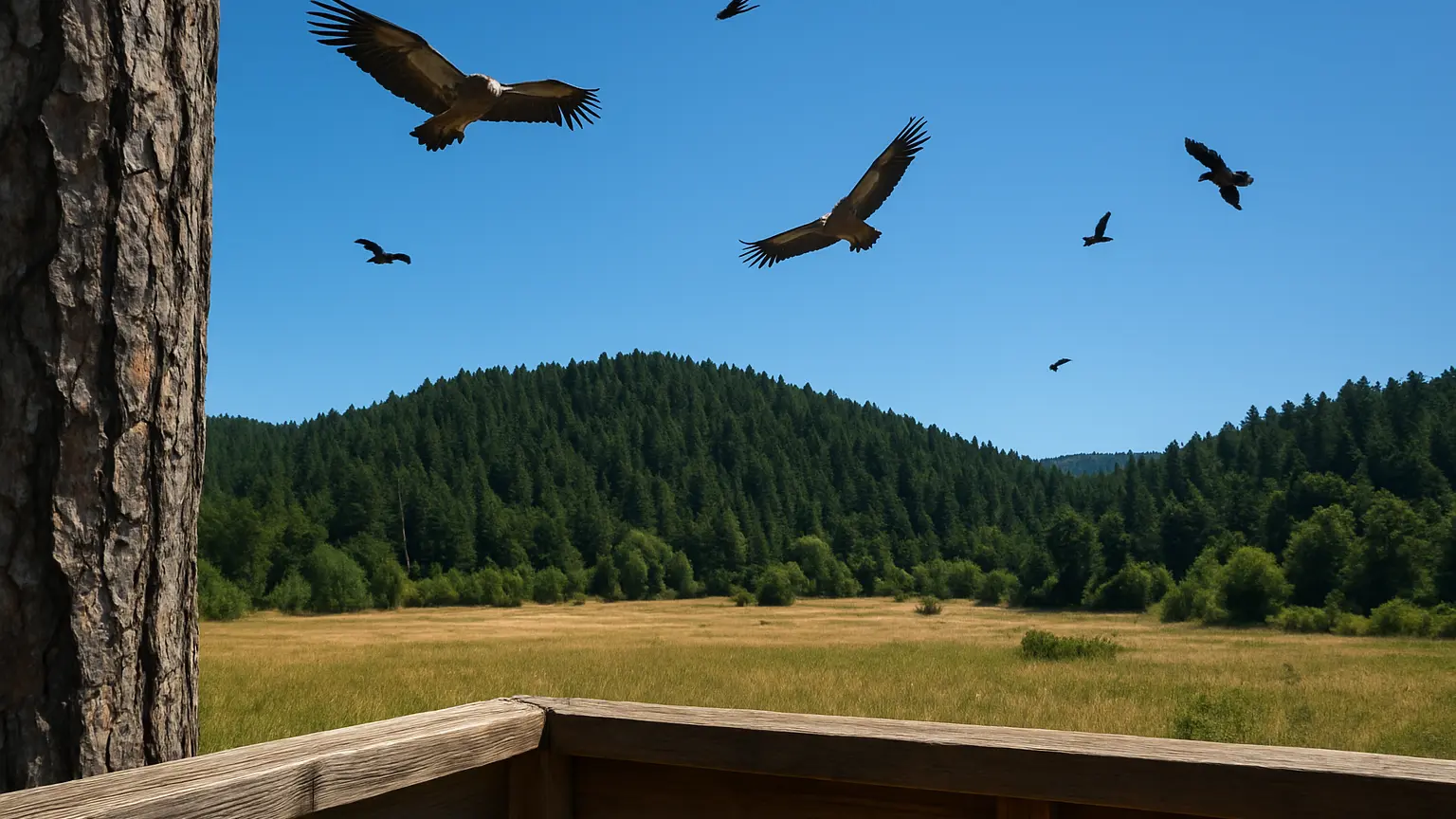 Vultures circling over Dadia–Lefkimi–Soufli Forest meadow, Eastern Thrace
