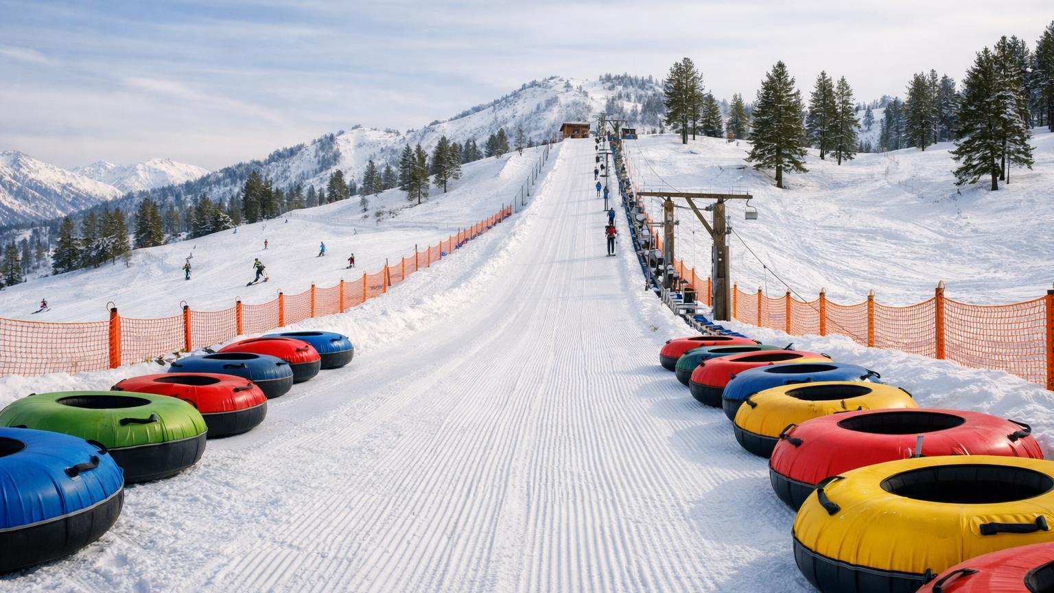 Yeti Park tubing slope with bright tubes at Amirsoy Resort