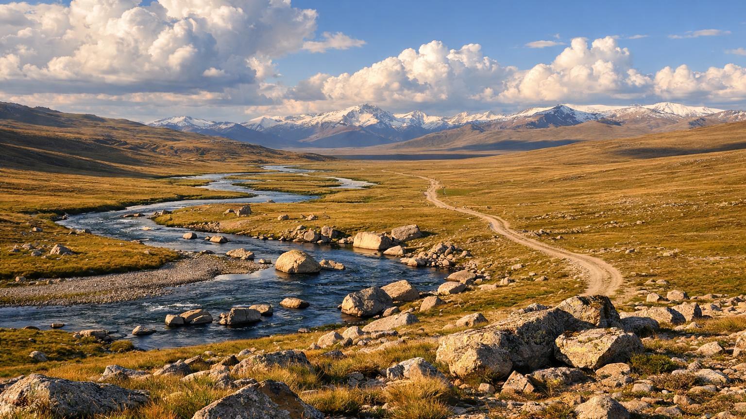 Deosai plains near Bara Pani, river and dirt track