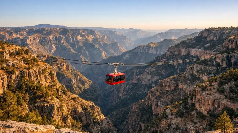 Divisadero rim and gondola over Copper Canyon, Chihuahua