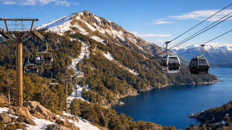 Cerro Bayo telecabins above Villa La Angostura lake