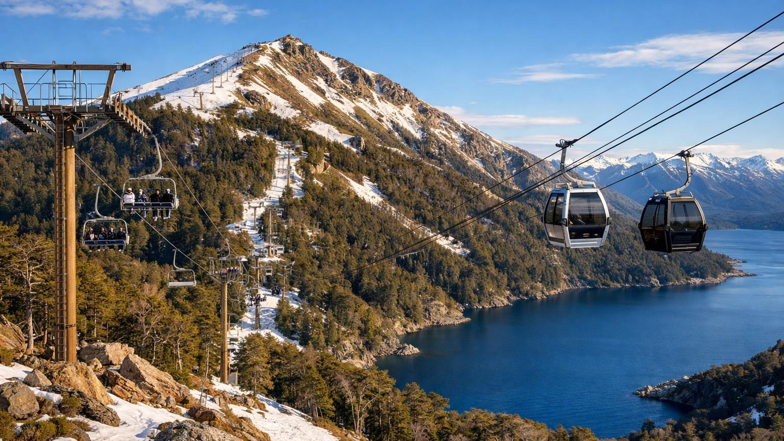 Cerro Bayo telecabins above Villa La Angostura lake