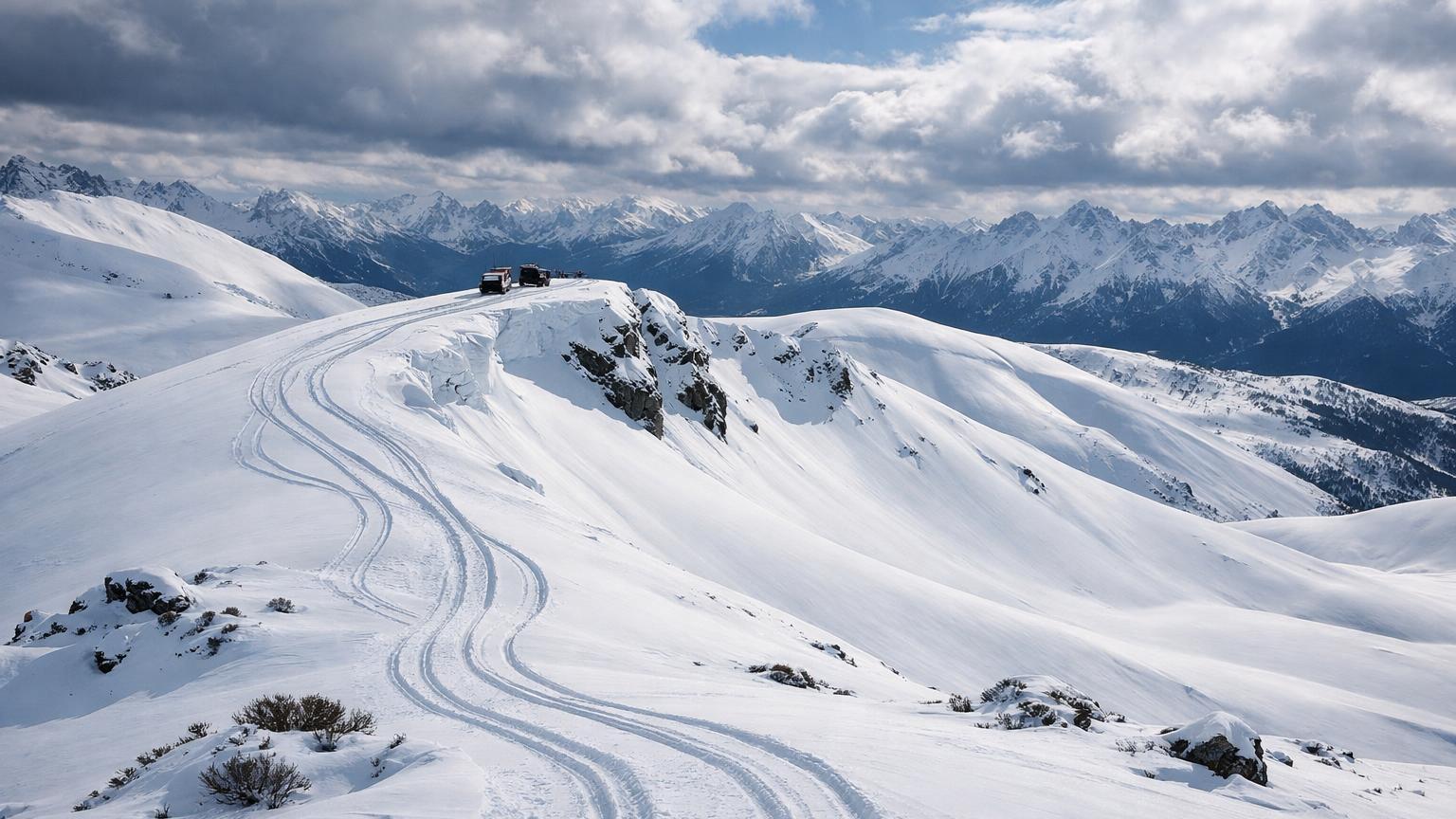 Baguales Mountain Reserve snowcat tracks and Andean bowls